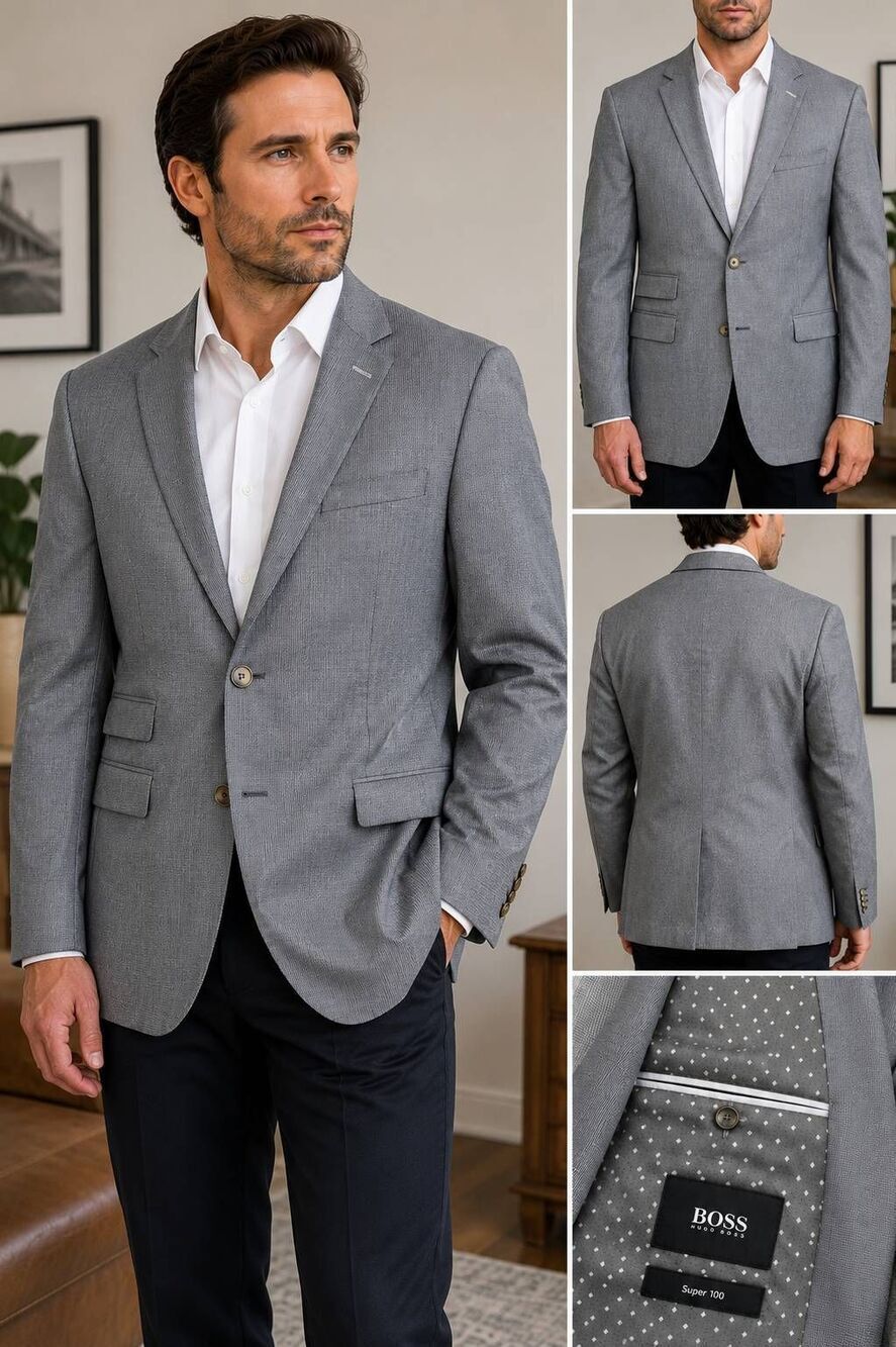 Hugo Boss Sweet3 Super 100 Gray Blazer Sport Coat 44R Virgin Wool